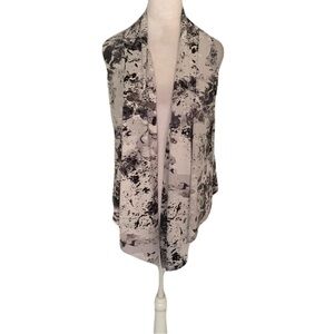 Sympli Small Black Light Gray Abstract Print Open-Front Scarf Vest Artsy Canada